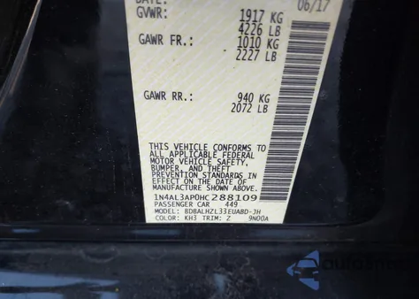 2017 Nissan Altima 2.5 Sr z USA, uszkodzony, nr VIN 1N4AL3AP0HC288109